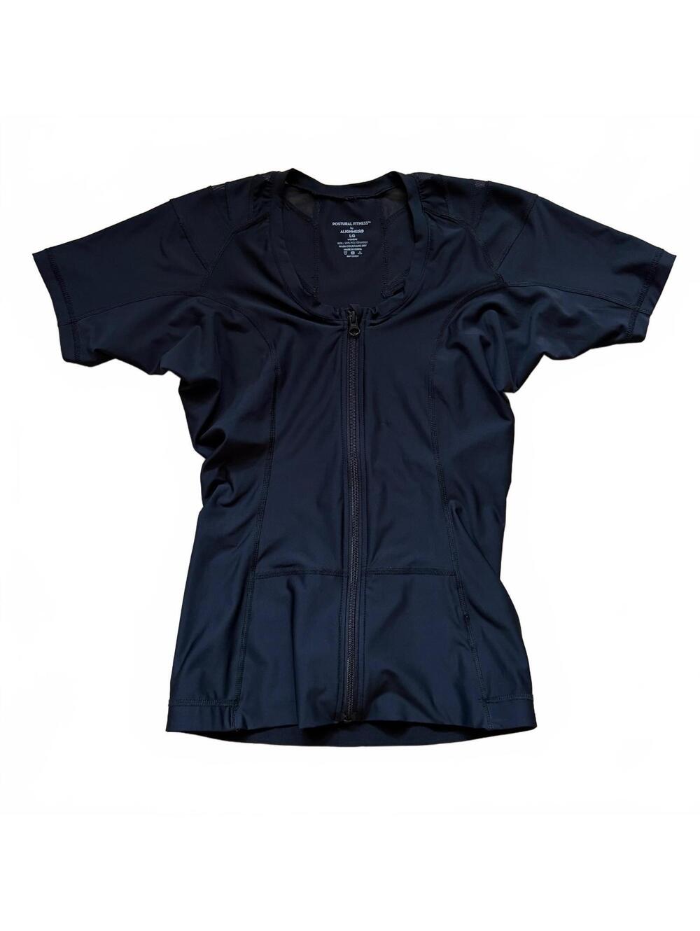 Postural Fitness Alignmed Top Shirt Full Zip Short Sleeve Black Women Size Large